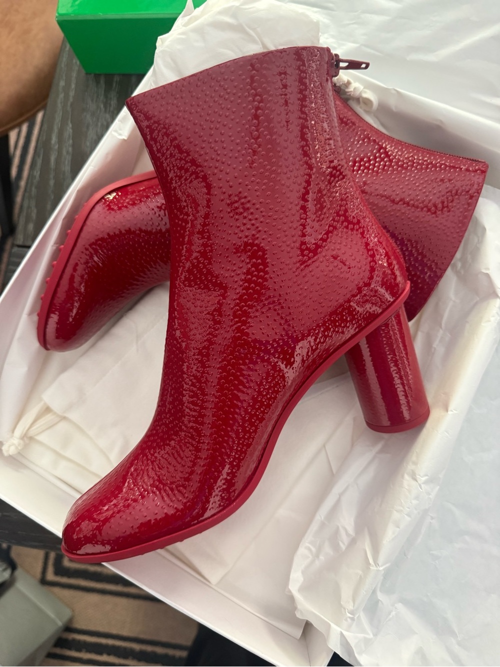 Bottega Veneta Atomic Red Patent Textured Ankle Boots